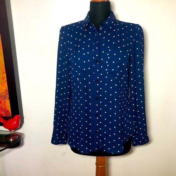 White House Black Market Tops - WHBM Polka Dot Blouse Navy White Size 6